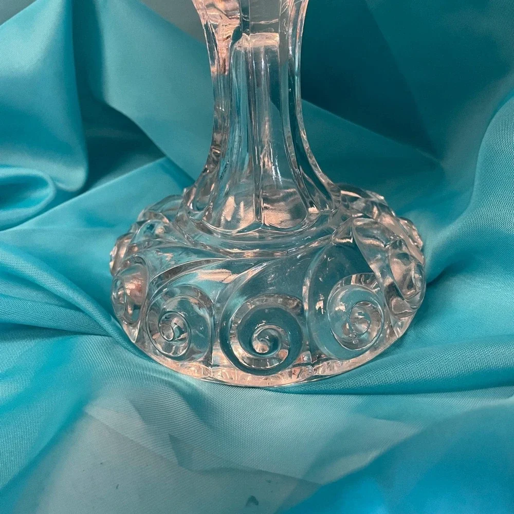 Vintage Lidded Copte Glass Pedestal Candy Dish Lid Swirl Pattern Ornate Design